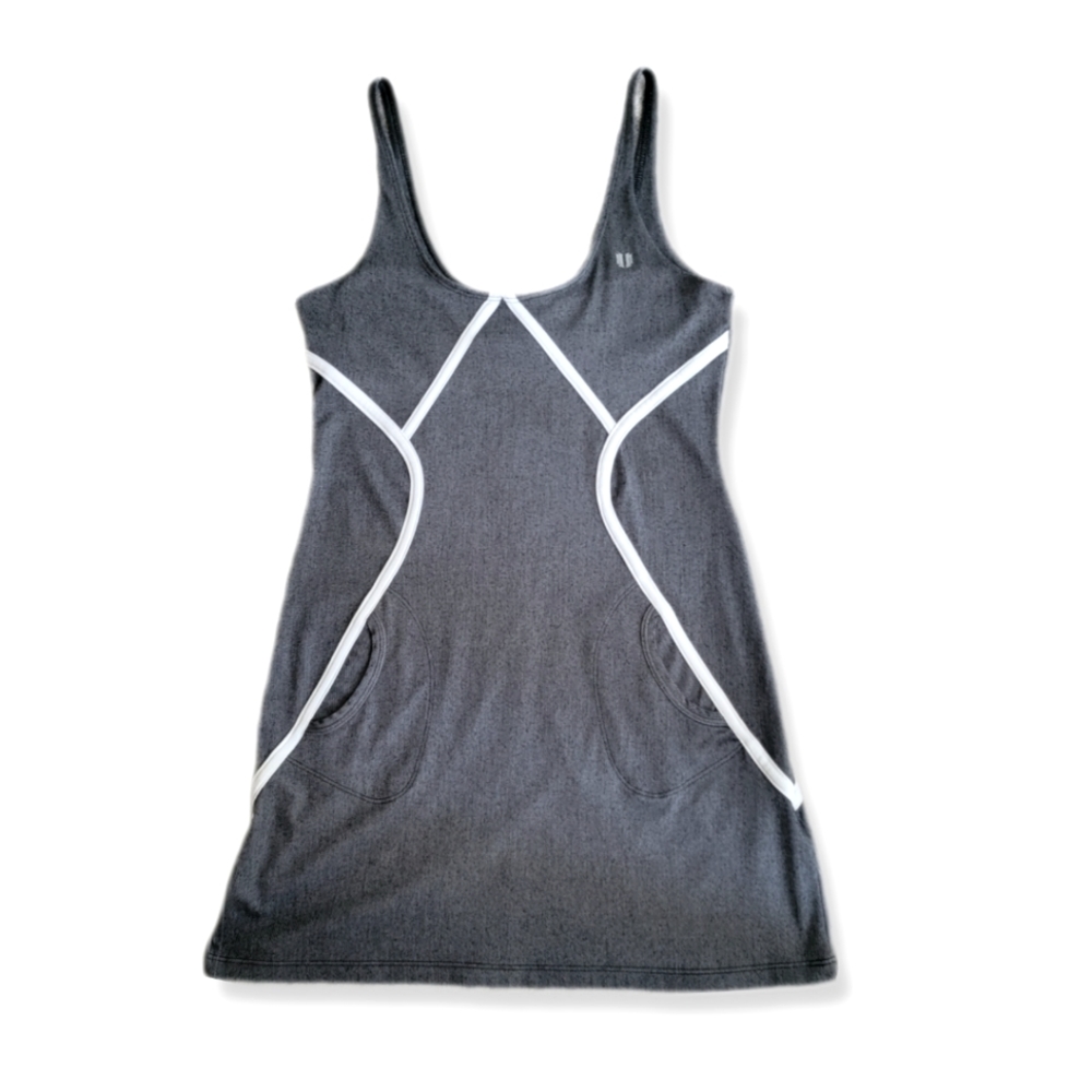 ELEVEN by Venus Williams 'Ad Court' Dk Gray White Trim Tennis workout Dress L